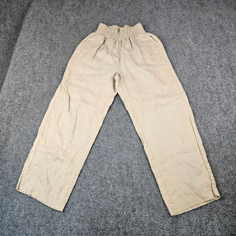 Quince 100% European Linen Maternity Pants Driftwood XS Smocked Waist MANGORS001